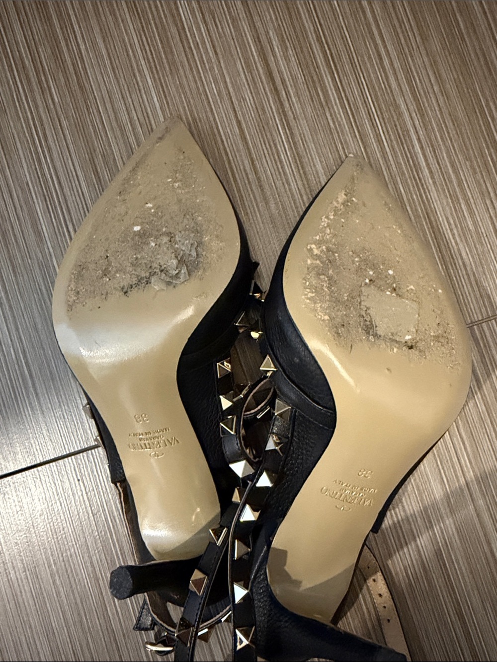 Valentino Black Leather Rockstud Strappy Pointed Pumps - Picture 5 of 6